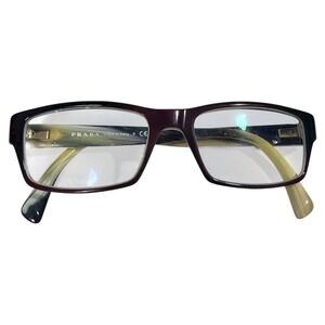 Prada VPR06O Eyeglasses Frames Rectangular Brown Acetate Made in Italy 53 17 145